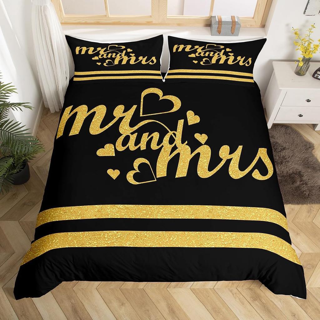 Pán Paní Povlečení Mikrovlákno Romantické Svatba Tématické Sada Povlaku na Přikrývku King Na Valentýna Vtipné Citáty Láska Srdce Povlak na Peřinu