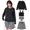 [Teddy] Women's Tankini Swimsuit, Body-Shaping, Long-Sleeve Shirt, Rash Guard, Half Pants, 4-Piece Bikini Set, Hys2861, 4L (Size 17), Black X Houndsto