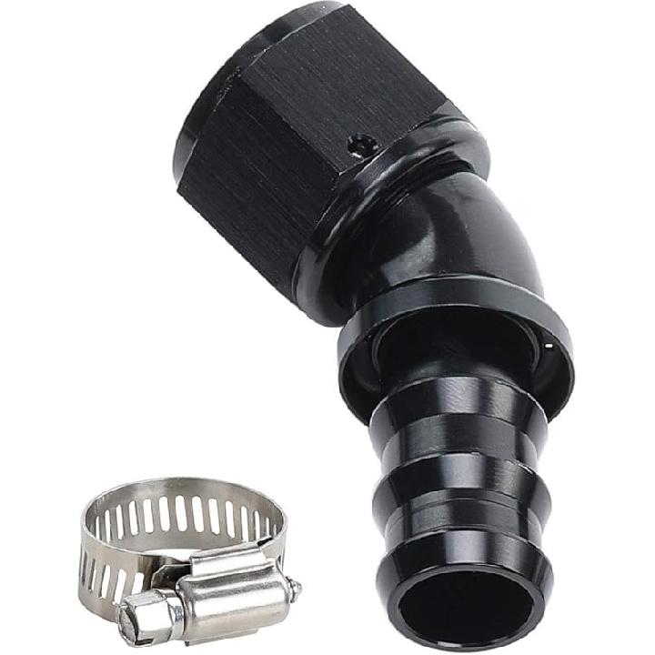 Black Aluminum 45 Degree -12 AN AN12 Swivel Female to barb 3/4  19.05mm One Piece Push Lock Push On Barb Hose End Full Flow Fitting, with American 6AN