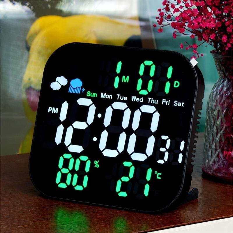Alarm Clocks for Bedroom LED Digital Weather Clocks Desk Alarm Clock with Auto Dimming Day of Week Indoor Temperature