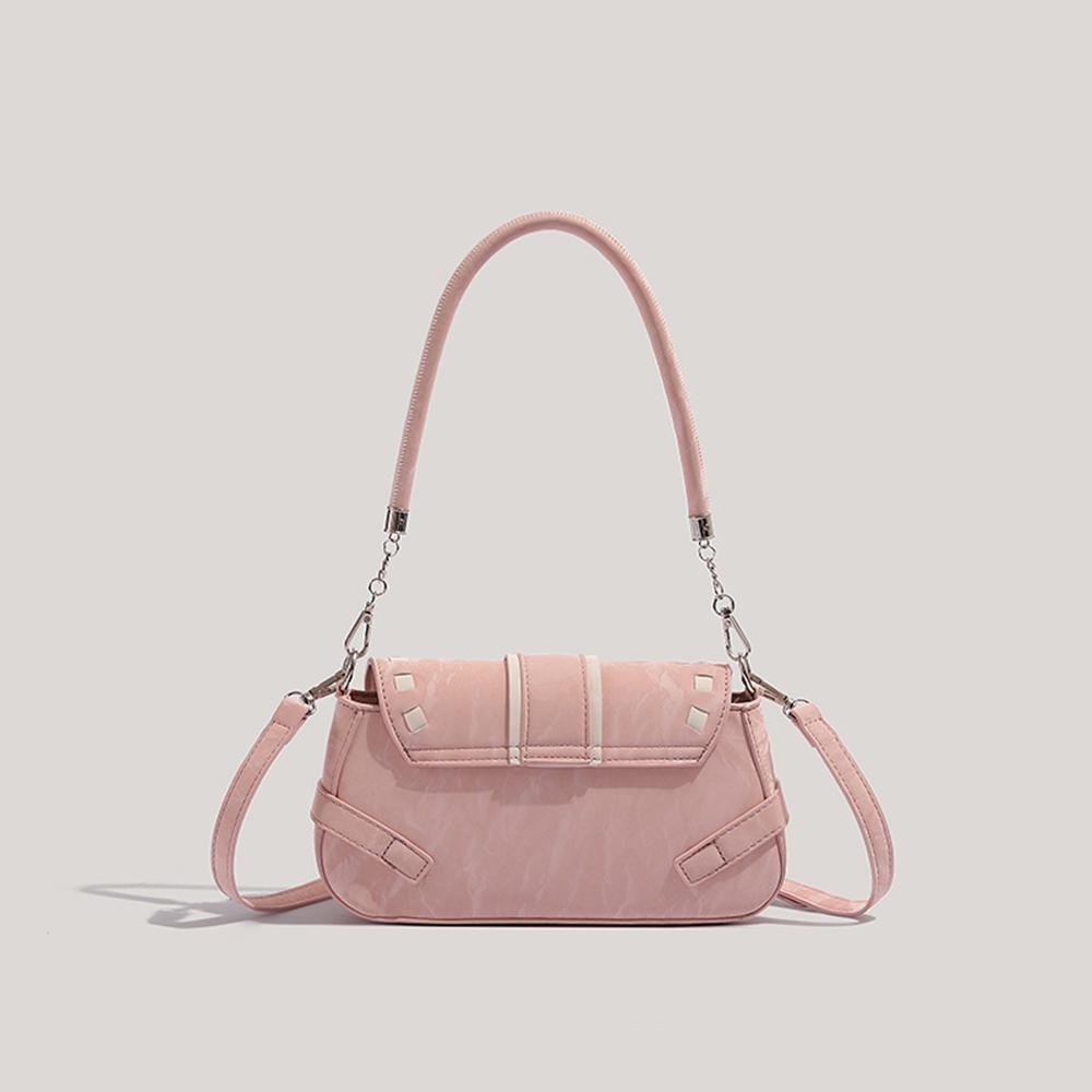 Pink White Ctrast Soft Leather Handbag PU Crossbody Bow Decorated Underarm Purse Sweet Style Women Pack Fashi Daily Bag