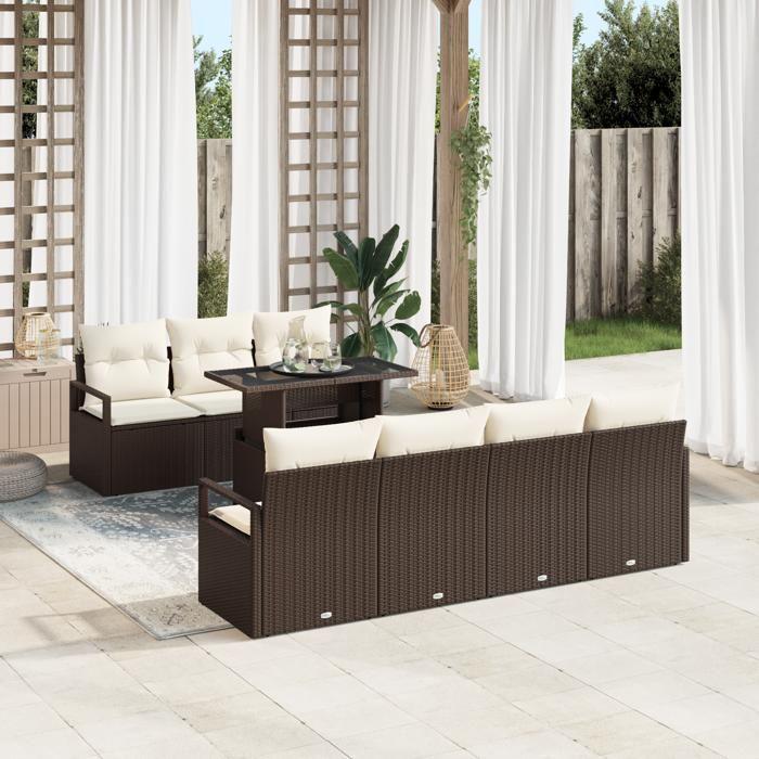 Set de Canapés de Jardin vidaXL 8 pièces avec Coussins Marron Poly Rattan, Canapé de Jardin 2 Places vidaXL avec Rangement &amp; 3357501