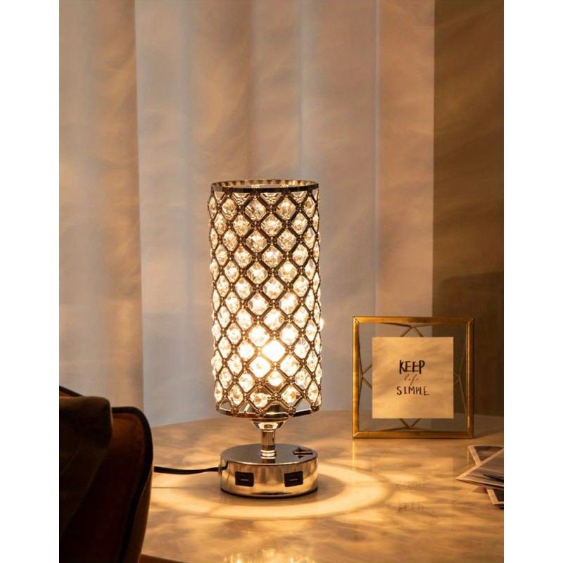 Nachttischlampe aus Kristallglas mit USB-Anschlüssen und Glühbirne – elegante Nachttischlampe für Schlafzimmer oder Büro – inklusive Glühbirne