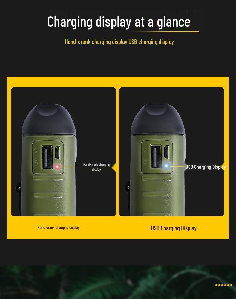 High-Brightness Emergency Flashlight with Long Battery Life and Solar Hand-Crank Charging