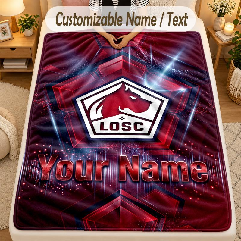 Flannel BlanketLOSC Lille Custom Name Text Personalized Soft Warm Throw Blanket Home Decor Gift