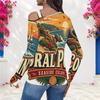 Women Plus Size Asymmetric Cutout Neck Cold Shoulder Fitted Long Sleeve Beach Printed Top