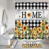 Shower Curtain Sunflower Pattern Buffalo Check Home Theme Bath Decor Waterproof Fabric Country Rustic Home Accessories Kitchen