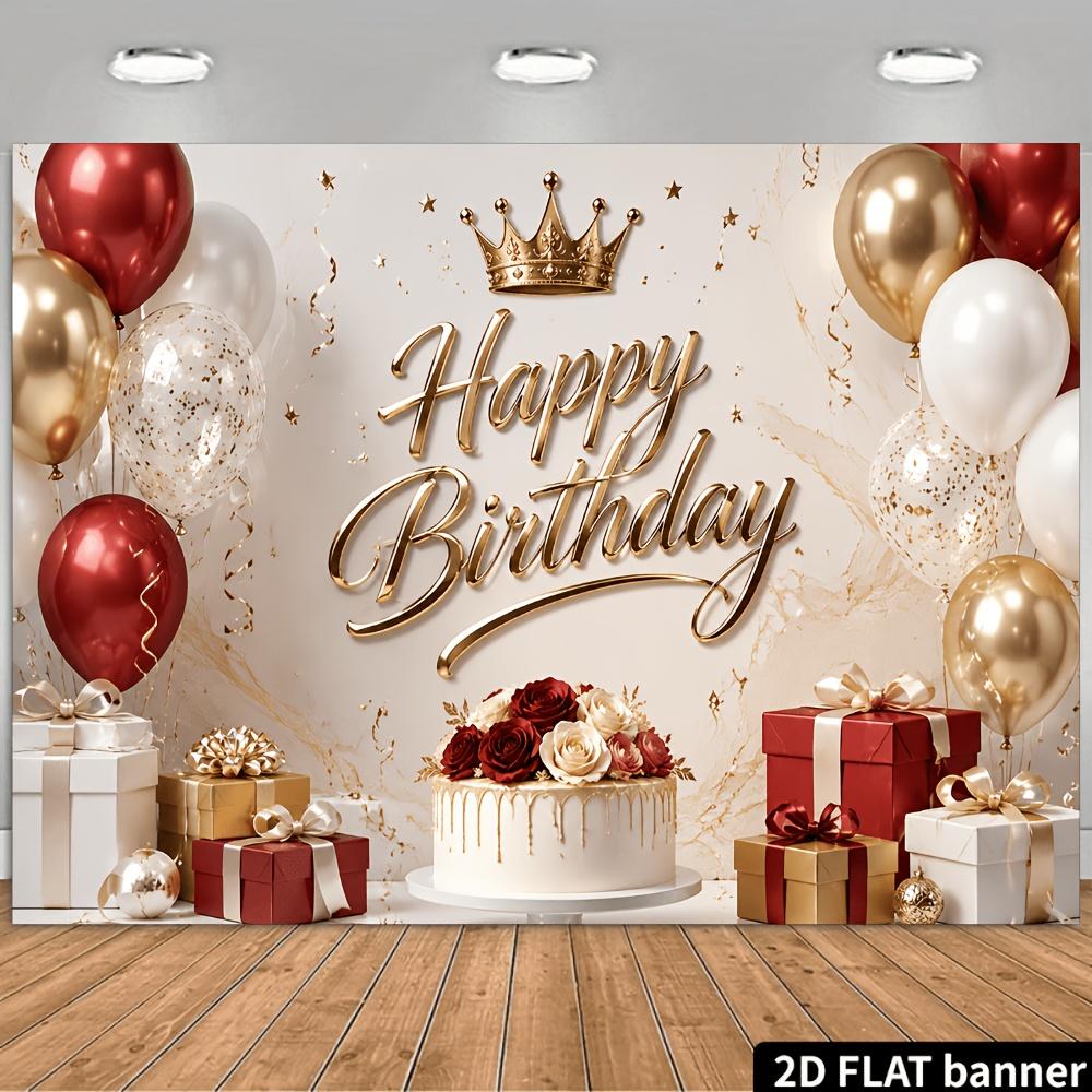 1Pcs Golden Crown Red Balloons Flower Cake Decoration Background Birthday Backdrop Decorations For Photo Studio Booth Party