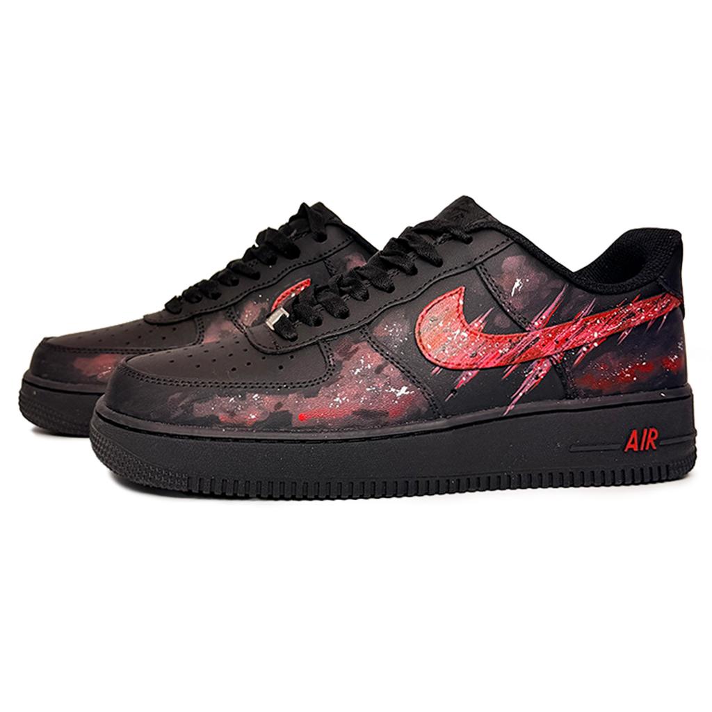 Nike Air Force 1 Läder Slitstarka Låga Skateboard Skor Unisex Svart Röd CW2288-001(Team1521-)