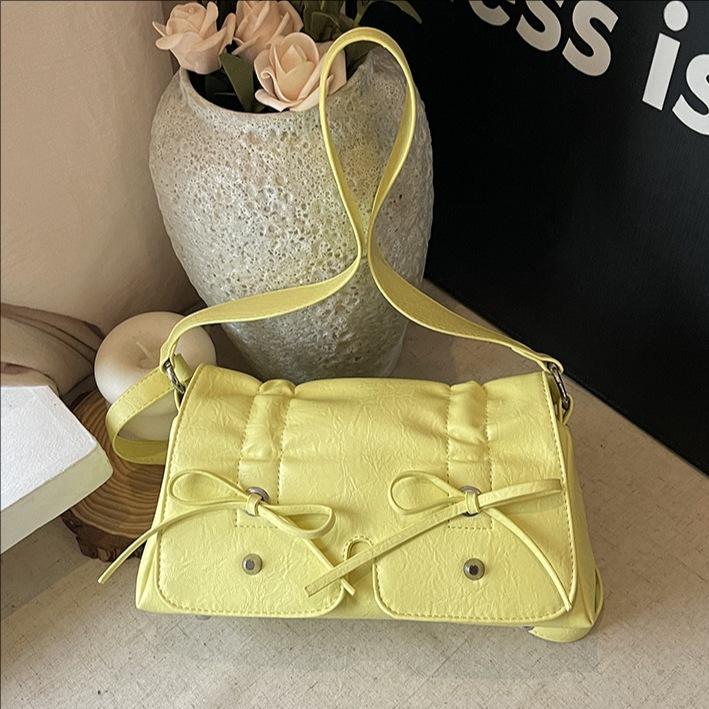 Wucifang Bags Women's Black New Handbag Bow Underarm Bag Multi-Pocket Shoulder Bag Fashion Messenger Bag Bag