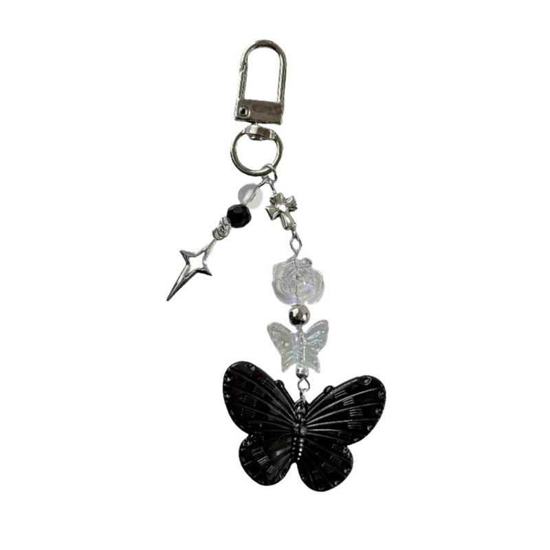 

Multi Purpose Keyring and Bag Chain Sturdy Resin Butterfly Keychain Phone Lanyard for Phones and Bag Decorations чорний