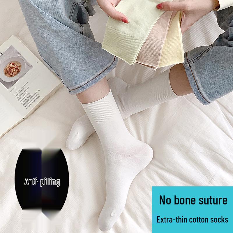 Spring/Summer Breathable Cotton Socks: Thin, Anti-Pilling, Seamless Postpartum Comfort, Solid Color, Casual Fashion