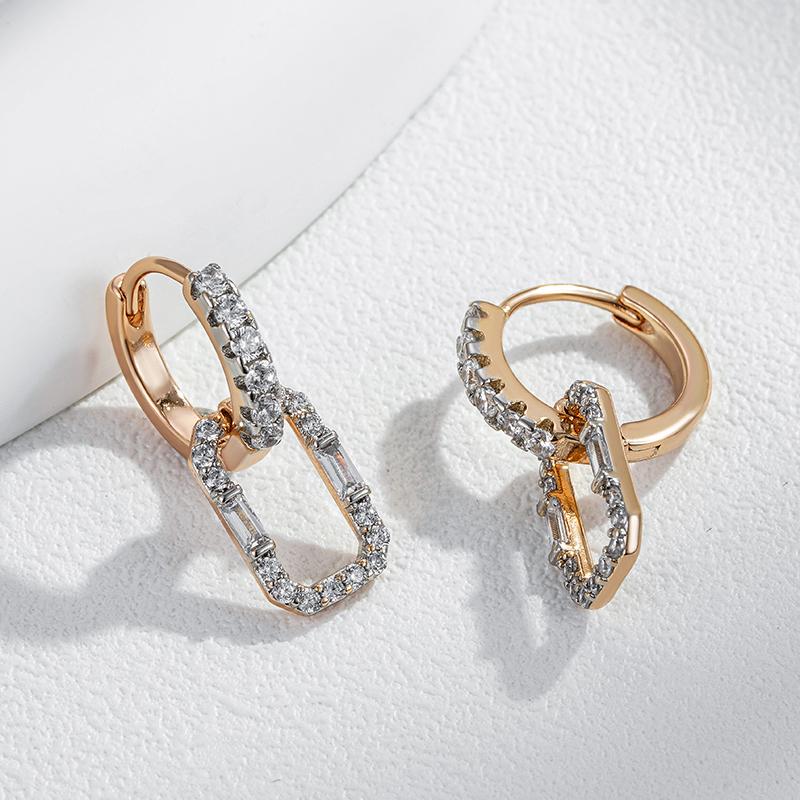 Wbmqda Luxury Square Zircon Drop Earrings For Women 585 Rose Gold Silver Color Mix Sparkling Wedding Party Fine Jewelry Gifts