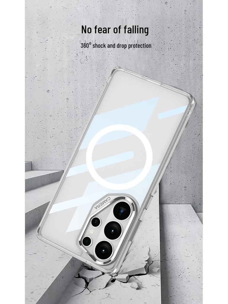 Samsung S26 Ultra Phone Case - Transparent Magnetic Wireless Charging with Rotating Bracket