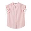 ELLE Women's Lyocell-Linen Ruffle V-Neck Blouse