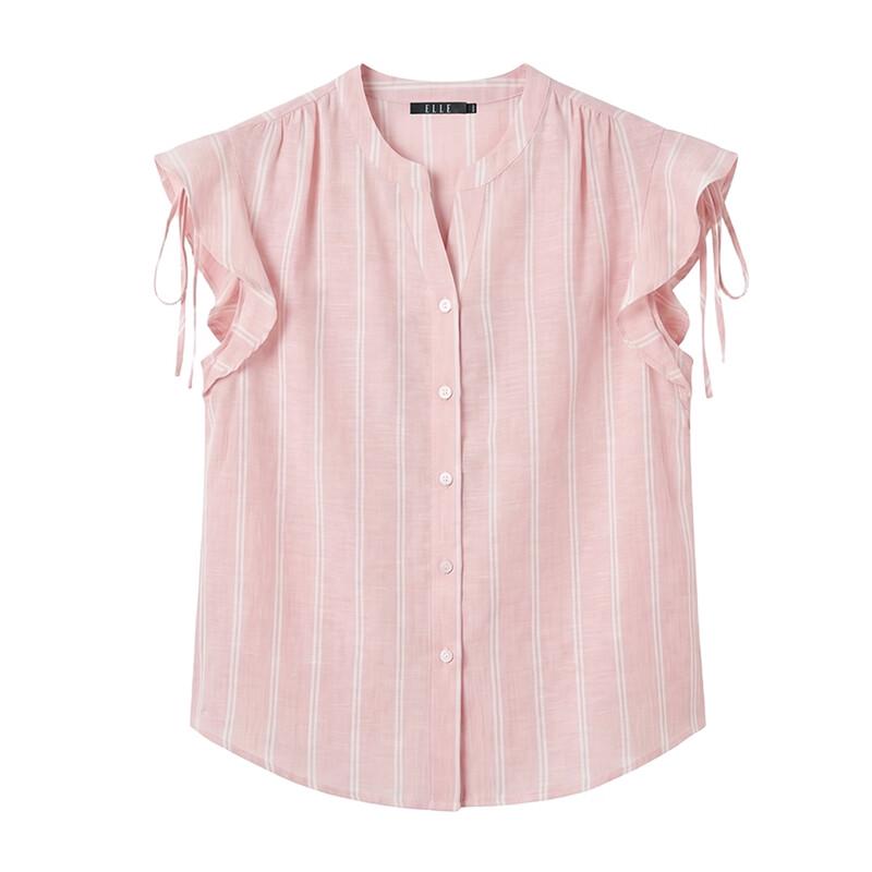 ELLE Women's Lyocell-Linen Ruffle V-Neck Blouse