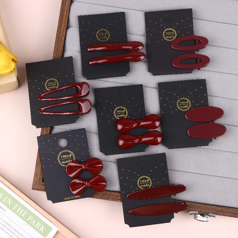 1Pairs New Year Festival Atmosphere Head Clip Wine Red Bow Bang Clip Duckbill Clip Sweet Retro High Quality Hair Accessories