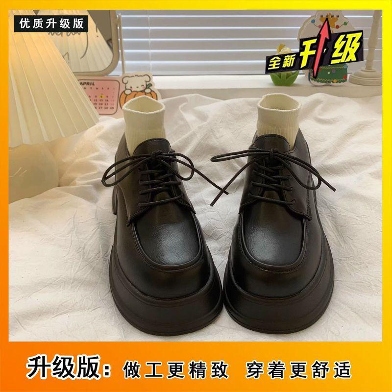 

Черные туфли на платформе из маленькой кожи женские весенние с увеличением высоты на толстом каблуке туфли Мэри Джейн с круглым носком-маффином универсальные туфли на одной педали 40 матовый черный