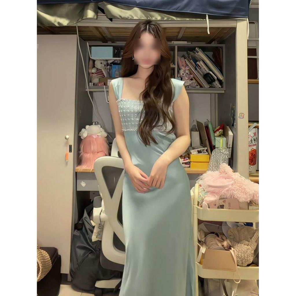 Important Occasion Beautiful Skirt Birthday Dress High-end Light Luxury Niche Unique Super Good-looking Blue Suspender Dress