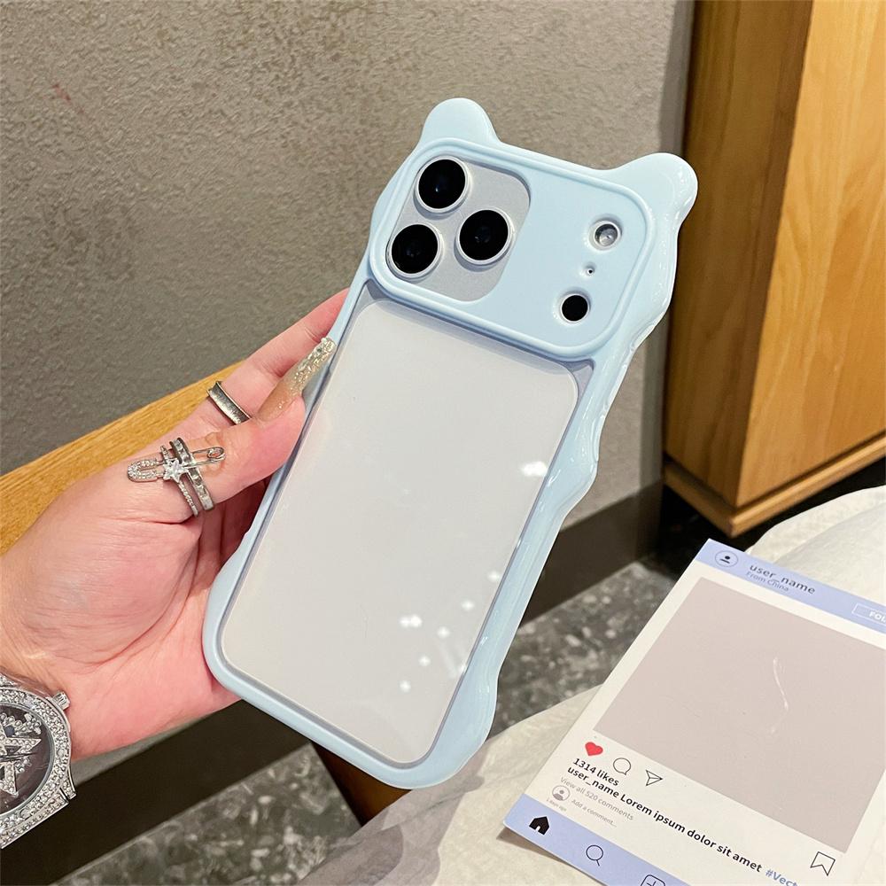3D Cute Cat Ear PC+TPU Transparent Phone Case For iPhone 17 Pro Max 16 15 14 13 Shockproof Clear Protective Back Cover