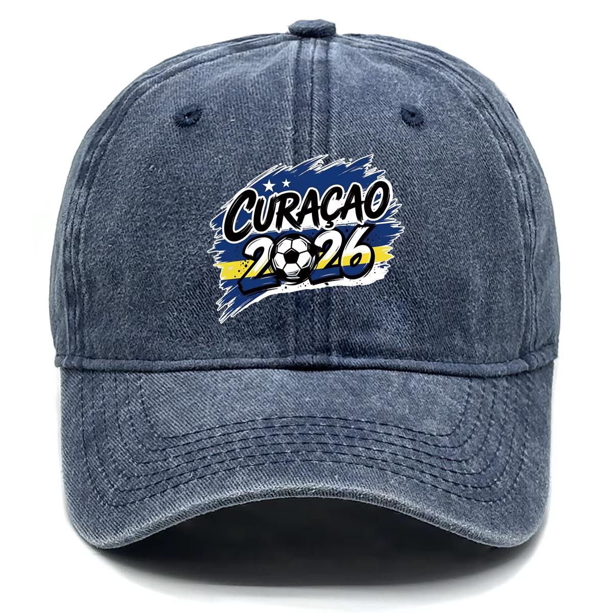 EUROLA CAP Nieuwe Nieuwe Unisex Cura&ccedil;ao Voetbal Fan Voetbal Steun Gewassen Baseballpet Verstelbare Casual Sport Papa Hoed Voor Unisex Vrouwen Adjustable&>8Y