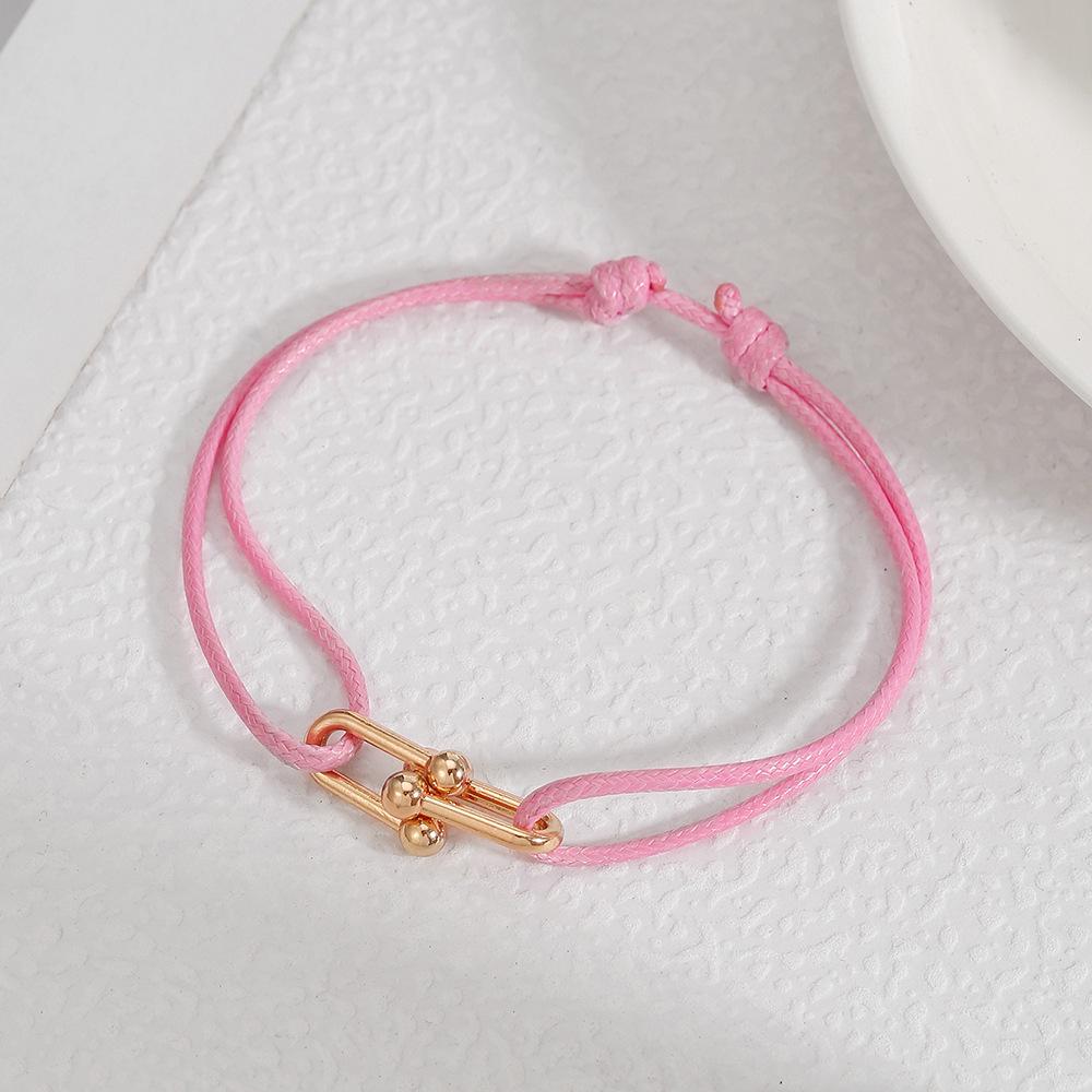 Handmade Woven Couple Bracelet with Alloy Horseshoe Clasp - Adjustable and Stylish Design