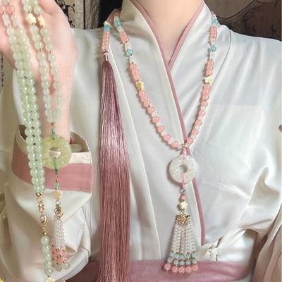 Chinese Style Beaded Long Tassel Necklaces Ethnic Style Hanfu Cheongsam Necklaces Accessories Retro Jewelry For Women