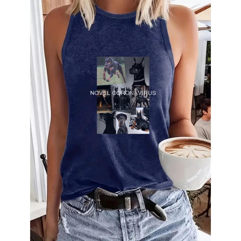 

Женская майка с принтом и круглым вырезом для повседневной носки весной и летом XXL темно-синий