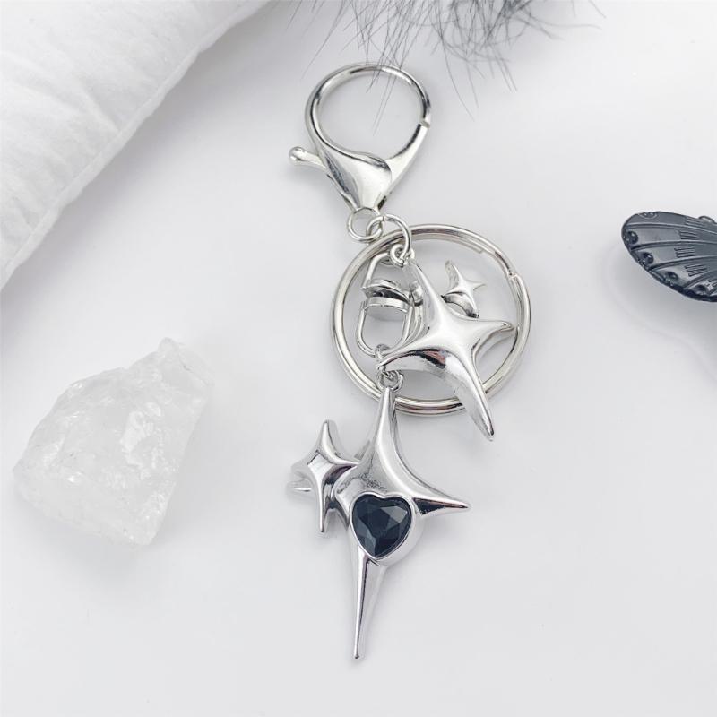 Elegant Full Rhinestones Metal Guitar Keychain Star Charm Keyring Pendant for Music Lovers and Fashion Enthusiasts