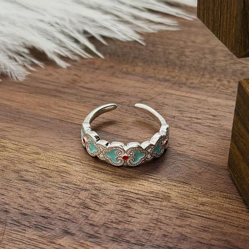 Ethnisch Stil Emaille Meeresblau Tropföl Blume Öffnungsring Damen Nische Leichter Luxus Exquisit Stapelring