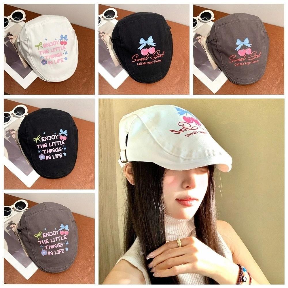 Embroidey Graffiti Forward Hat Cherry Artist Hat Adjustable Y2k Beret  Teenagers