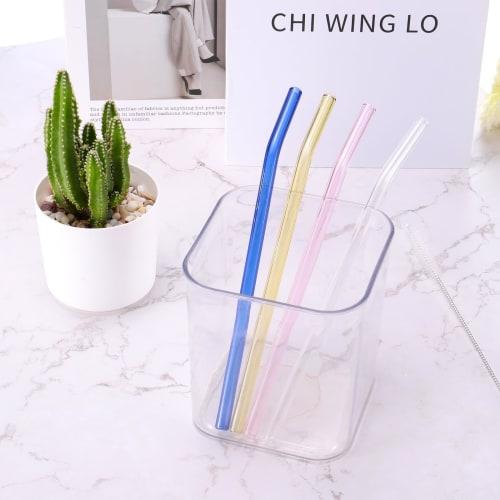 uxcell Reusable Glass Straws for Frozen Sparkling Tea, Includes 2 Cleaning Brushes, 230x8mm, Pack of 4