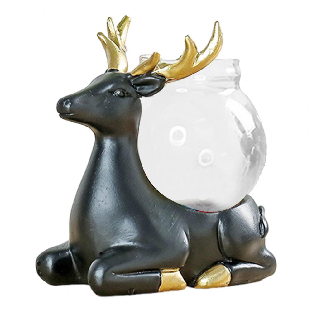 

Animal Figurine with Vase Tea Table Mini Flower Vase Ceramic Deer Cat with Glass Hydroponic Planter for Home Living Room Decor