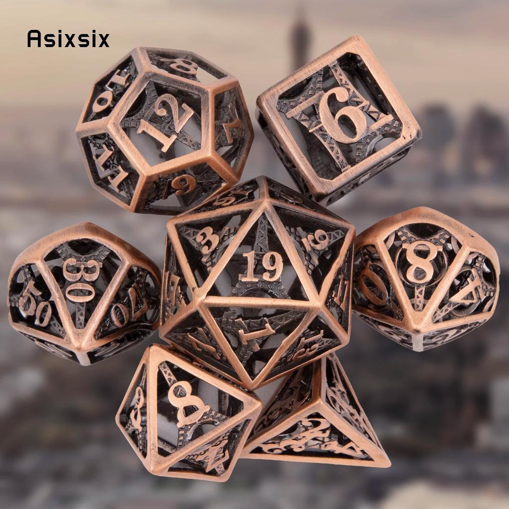 7 sztuk miedziana wieża metalowe kostki pusty metalowy zestaw kości wielościennych nadaje się do odgrywania ról RPG gra planszowa gra karciana