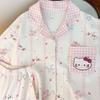 Japanese Sweet and Cute Pink Plaid Hello Kitty Pajamas Women's Ins Summer New Loungewear Can Be Worn Outside the Suit