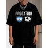 Herren T-Shirt mit Argentinien Flagge & Fußball - Retro Nationales Design mit Ikonischem Flaggen- & Fußball-Print, Atmungsaktives Leichtes Rundhals-T-Shirt Geeignet