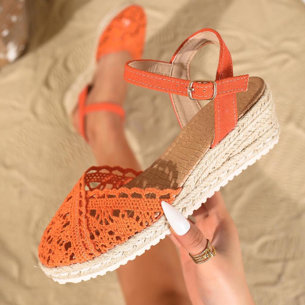 Women's Breathable Wedge Espadrille Buckle Sandals - Fashionable Plus Size Thick Sole Sandals