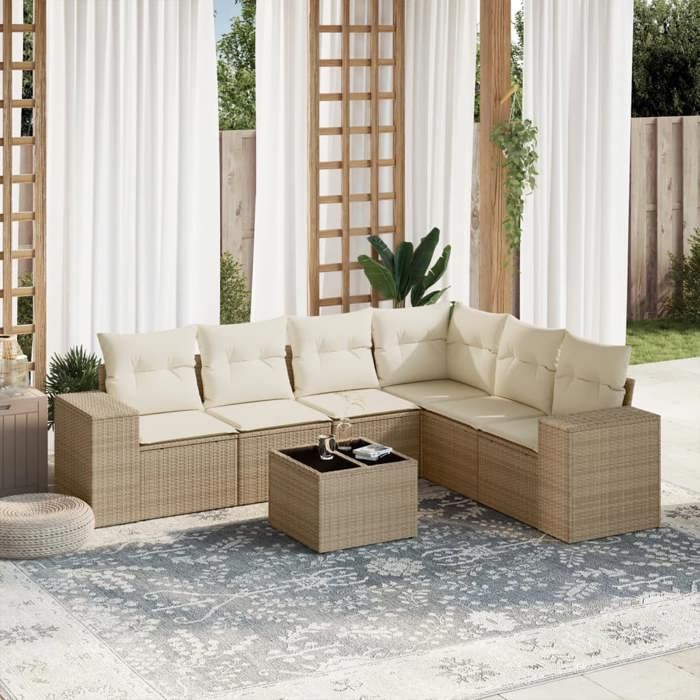 VidaXL Garden Lounge Set with Cushions 7 Pcs, Patio Sofas, Patio Furniture Set, Outdoor Furniture, Beige 3222617