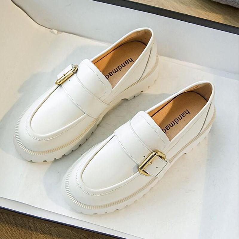Fashion Women Shoes Genuine Leather 2024 Spring New British Style Thick-soled Pedal Shoes Female College Style Casual Lazy Shoes Ladies