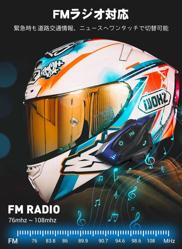 Bike Intercom HI-FI Sound Quality, 500 Hours Standby Time, IP67 Waterproof, Bluetooth 5.1 Bike Radio