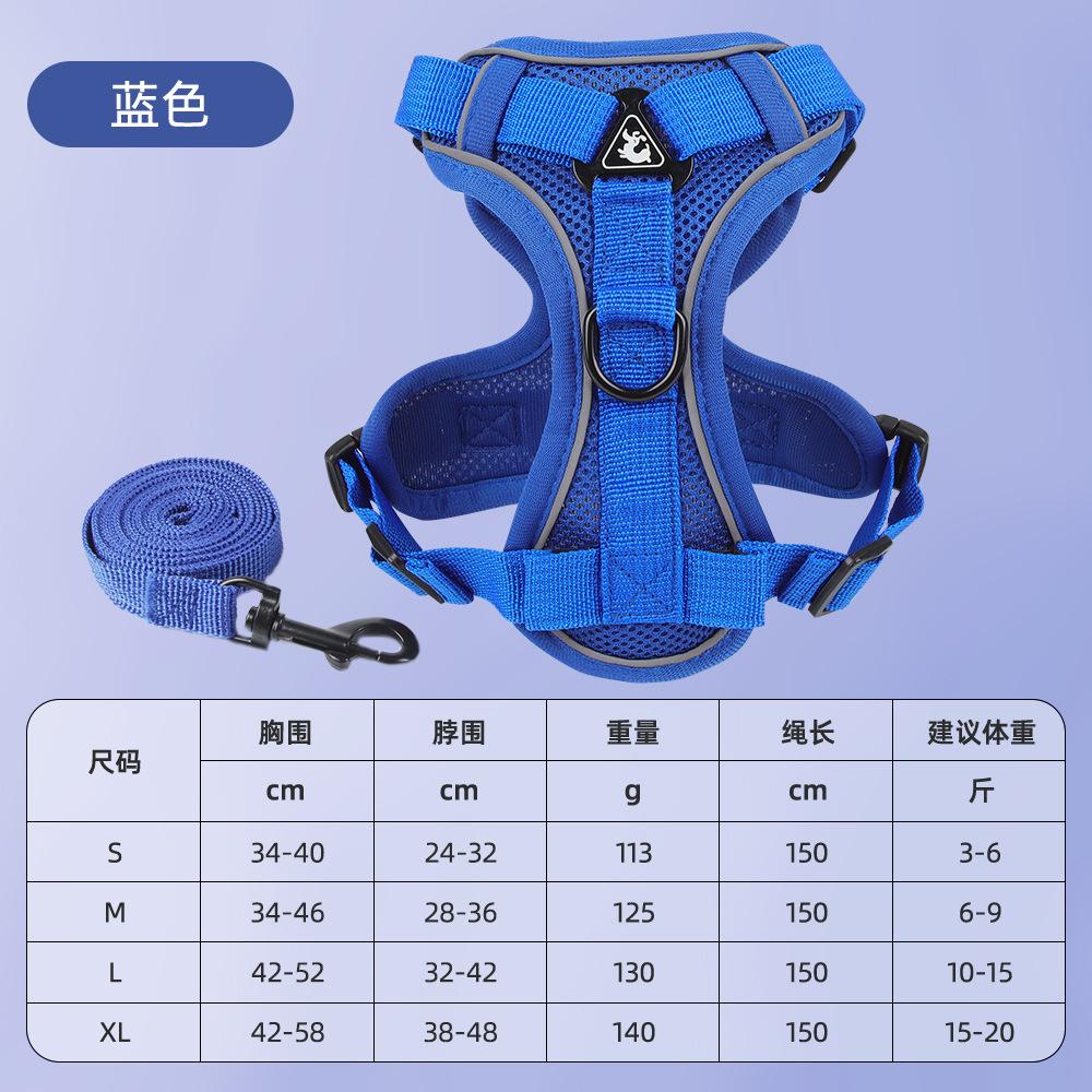 2Pcs Breathable Reflective Dog Harness & Leash Set, Vest-Style Pet Chest Strap for Cats Small Dogs B010