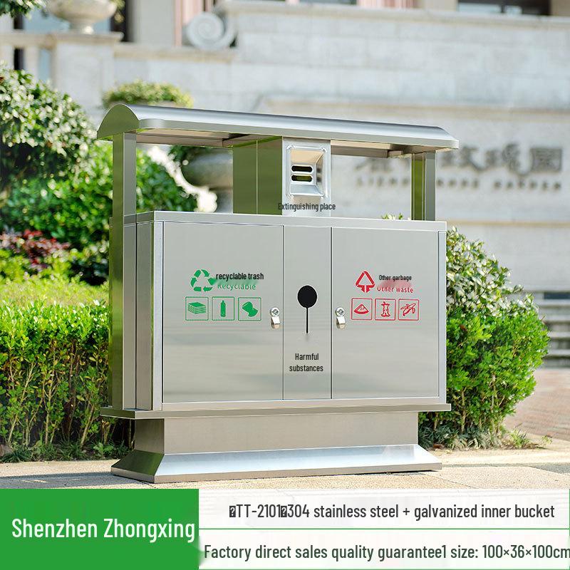 Stainless Steel Outdoor Trash Can: Large Sanitation Bin for Fruit Peels and Waste