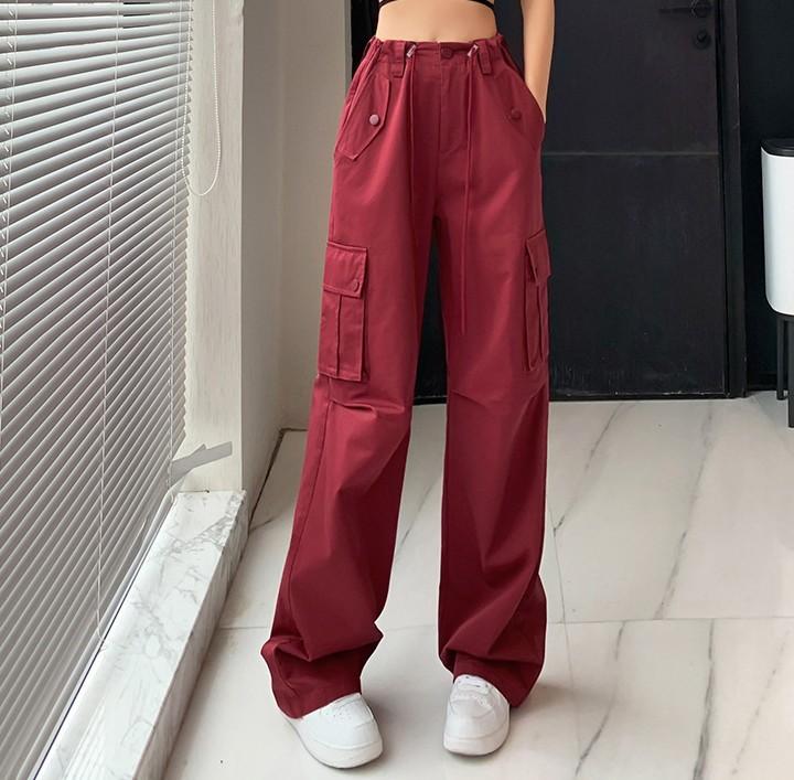 

FiveFive Y2K брюки-парашюты с завязками на шнурке женские уличные брюки Harajuku свободного покроя прямые брюки с широкими штанинами женские карманы XS вино красного