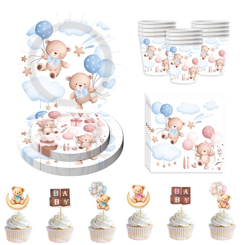 12Pcs Cupcake Top Decoration Cartoon Bear Theme Paper Cake Picks Ornament for Birthday Wedding Holiday Table Setting