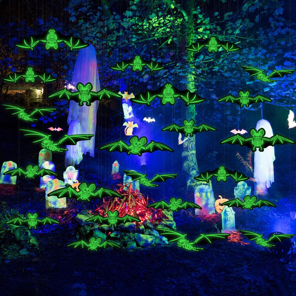 Glow-in-the-Dark Bat Ornament Halloween Glowing Bat-Shaped Pendant Holiday Outdoor Fluorescent Decoration