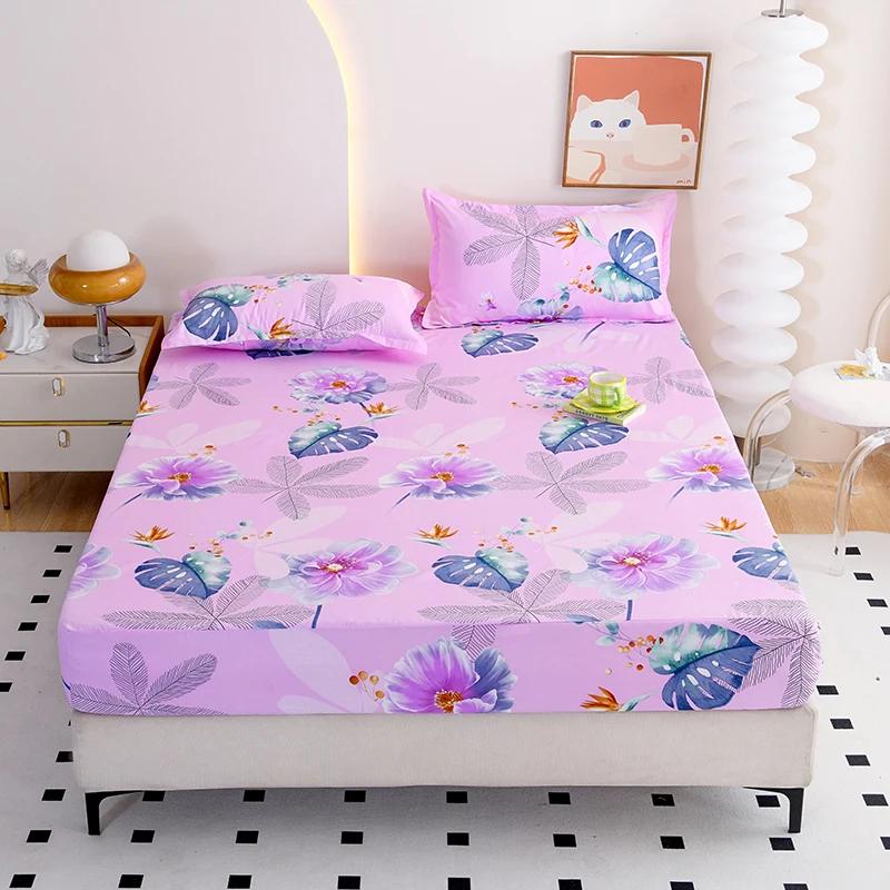 Red Flower Printed Bed Sheet Sets Queen/King Size Matrimonial Reactive Printed Fitted Bedsheets for Double Bed
