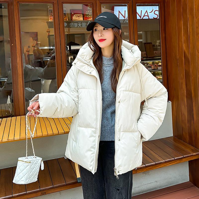 

Large size thickened cotton-padded clothes women s autumn and winter short loose bread cotton-padded clothes student warm cotton-padded jacket hooded S белый