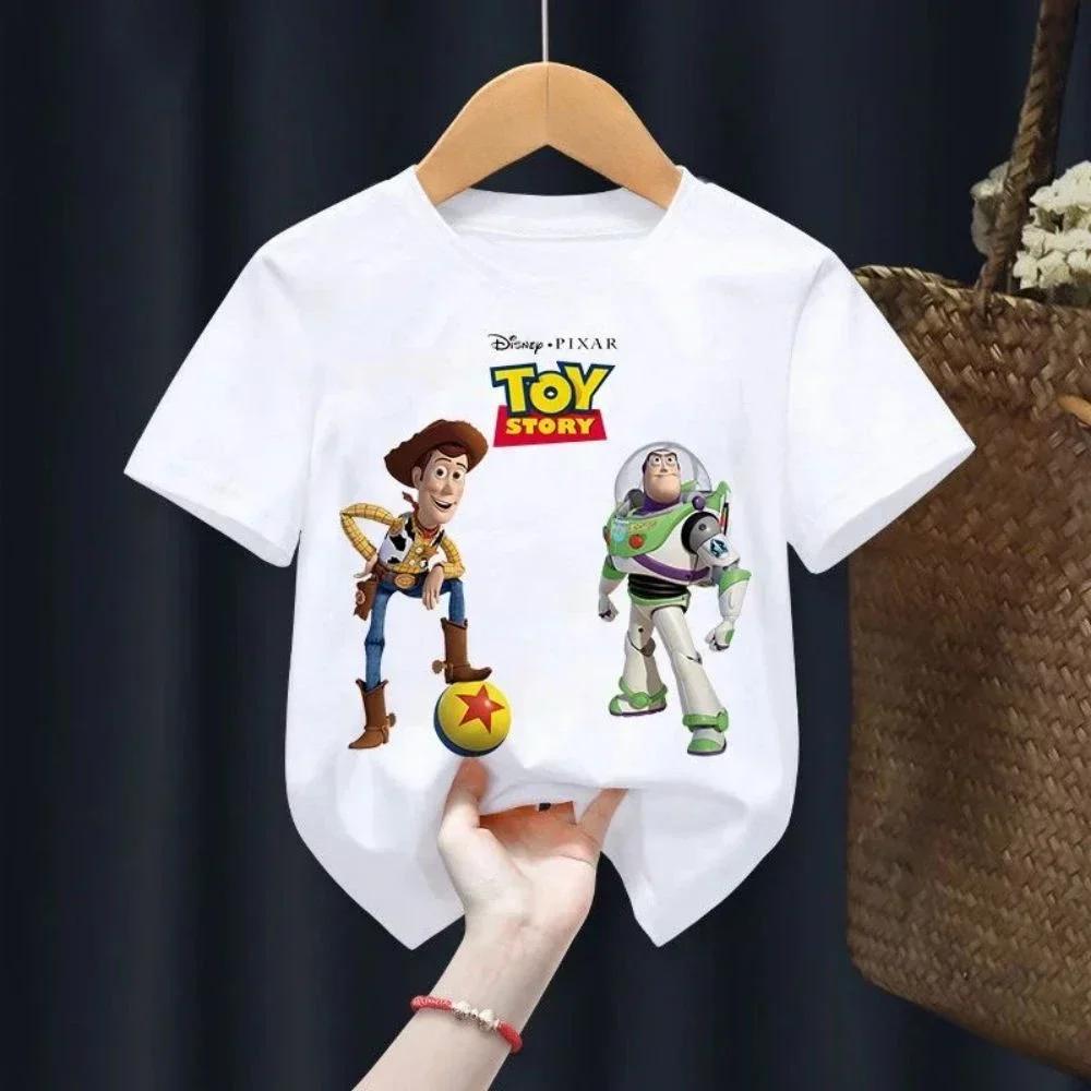 T-shirt Estiva Toy Story per Bambini Woody Buzz Lightyear Abbigliamento Kawaii Manica Corta Anime Cartone Animato Bambini Ragazzi Ragazze Maglietta Casual Top