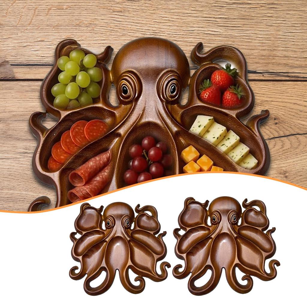 Wooden Octopus Charcuterie Platter Portable Multipurpose House Warming Gifts Cheese Tray for Nuts Snacks Spice Fries Chips