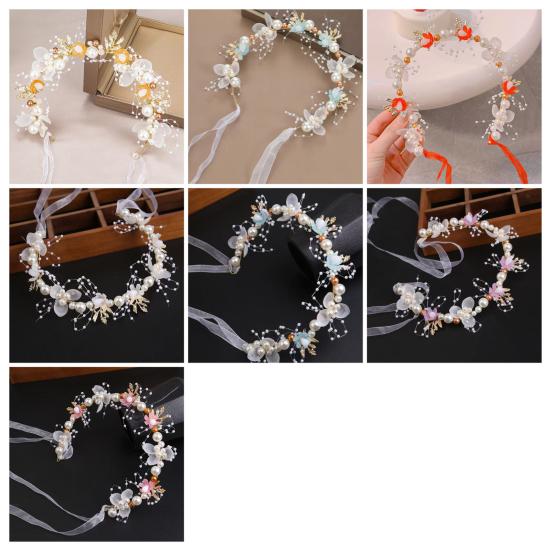 Headband Floral Butterfly Design Adjustable Ribbon Women Headband Faux Pearl Cubic Zirconia Greek Bohemian Style Wedding Bridesmaids Fairy